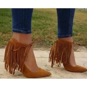 ZARA FRINGE BROWN  LEATHER HIGH HEEL SHOES SIZE 36/US 6 NEW